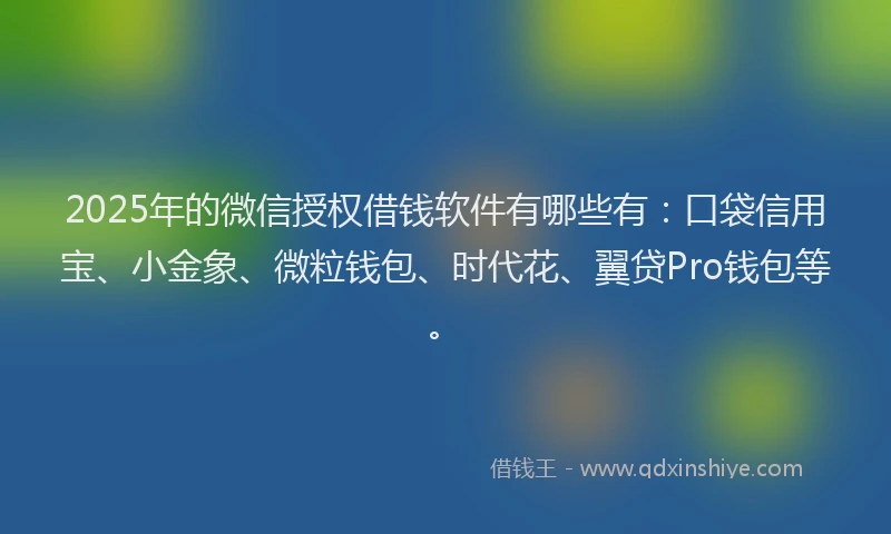 2025年的微信授权借钱软件有哪些有：口袋信用宝、小金象、微粒钱包、时代花、翼贷Pro钱包等。