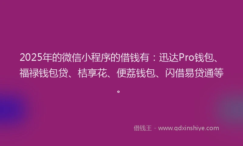2025年的微信小程序的借钱有：迅达Pro钱包、福禄钱包贷、桔享花、便荔钱包、闪借易贷通等。