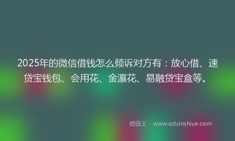 2025年的微信借钱怎么倾诉对方有：放心借、速贷宝钱包、会用花、金瀛花、易融贷宝盒等。