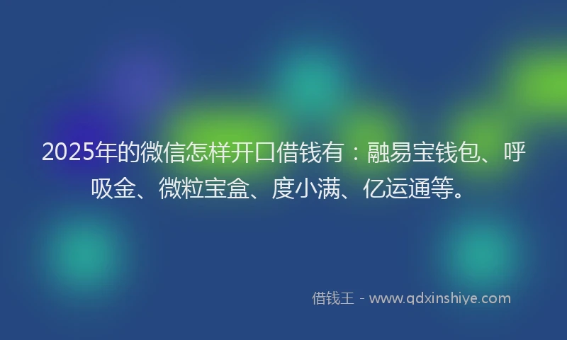 2025年的微信怎样开口借钱有：融易宝钱包、呼吸金、微粒宝盒、度小满、亿运通等。