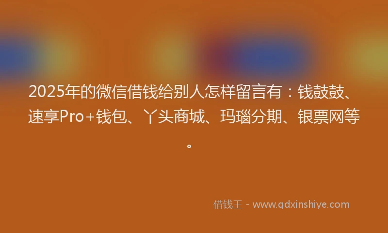 2025年的微信借钱给别人怎样留言有：钱鼓鼓、速享Pro+钱包、丫头商城、玛瑙分期、银票网等。