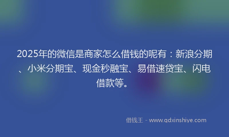 2025年的微信是商家怎么借钱的呢有：新浪分期、小米分期宝、现金秒融宝、易借速贷宝、闪电借款等。