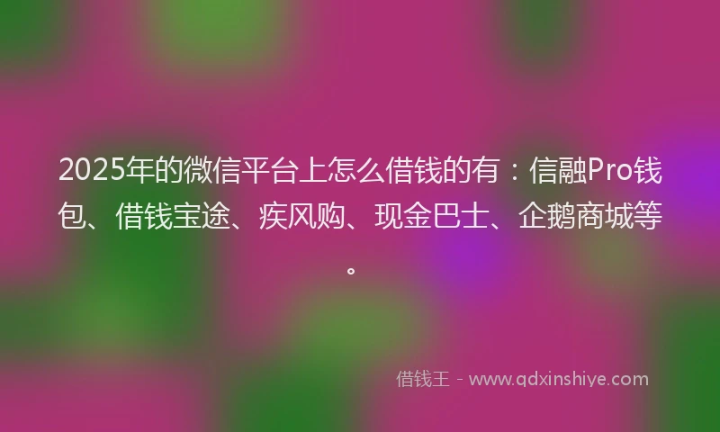 2025年的微信平台上怎么借钱的有：信融Pro钱包、借钱宝途、疾风购、现金巴士、企鹅商城等。