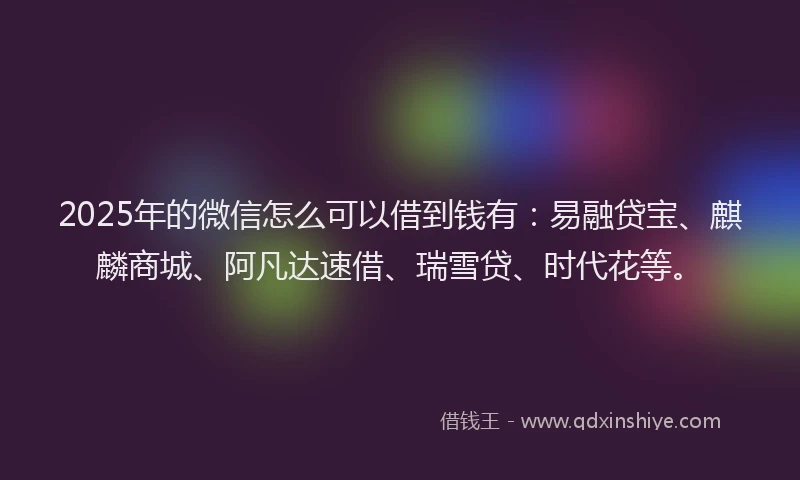 2025年的微信怎么可以借到钱有：易融贷宝、麒麟商城、阿凡达速借、瑞雪贷、时代花等。