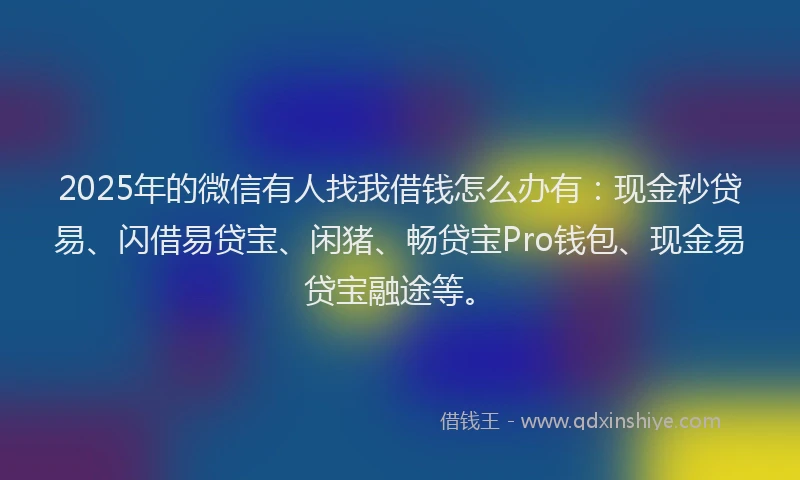 2025年的微信有人找我借钱怎么办有：现金秒贷易、闪借易贷宝、闲猪、畅贷宝Pro钱包、现金易贷宝融途等。