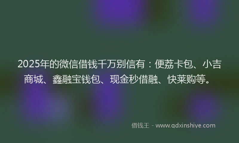 2025年的微信借钱千万别信有：便荔卡包、小吉商城、鑫融宝钱包、现金秒借融、快莱购等。