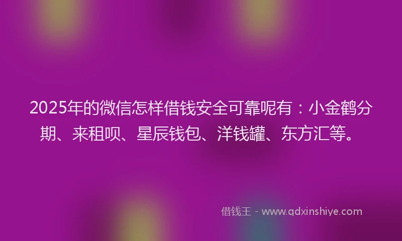 2025年的微信怎样借钱安全可靠呢有：小金鹤分期、来租呗、星辰钱包、洋钱罐、东方汇等。