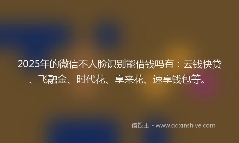 2025年的微信不人脸识别能借钱吗有：云钱快贷、飞融金、时代花、享来花、速享钱包等。