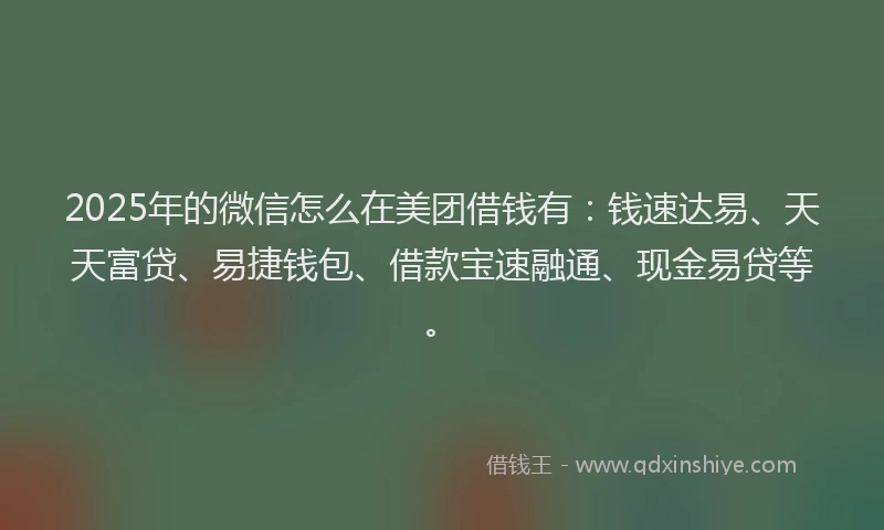 2025年的微信怎么在美团借钱有：钱速达易、天天富贷、易捷钱包、借款宝速融通、现金易贷等。