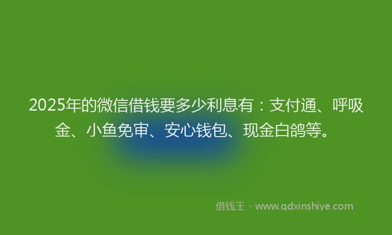 2025年的微信借钱要多少利息有：支付通、呼吸金、小鱼免审、安心钱包、现金白鸽等。