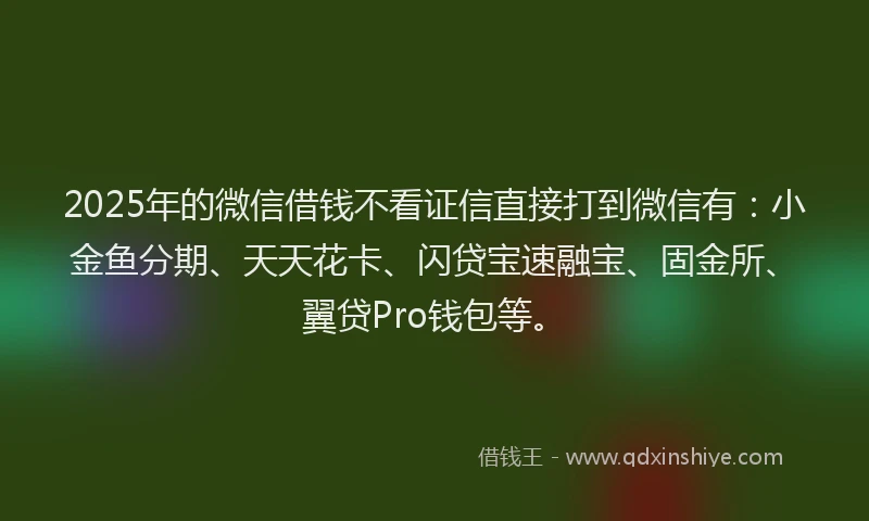 2025年的微信借钱不看证信直接打到微信有：小金鱼分期、天天花卡、闪贷宝速融宝、固金所、翼贷Pro钱包等。