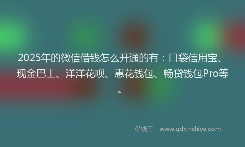 2025年的微信借钱怎么开通的有：口袋信用宝、现金巴士、洋洋花呗、惠花钱包、畅贷钱包Pro等。
