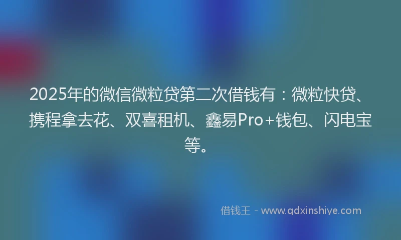 2025年的微信微粒贷第二次借钱有:微粒快贷、携程拿去花、双喜租机、鑫易Pro+钱包、闪电宝等。