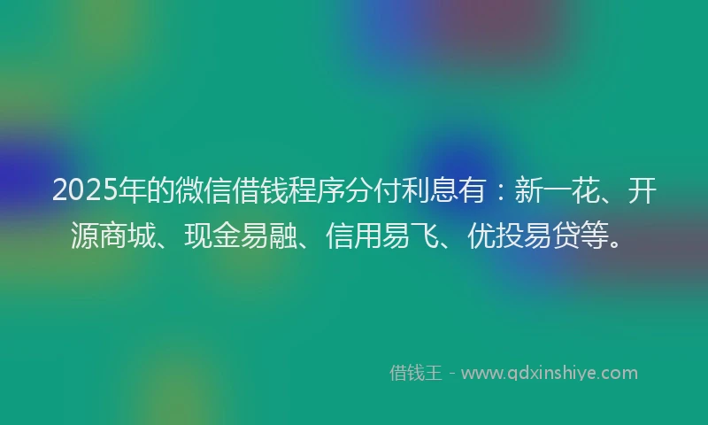 2025年的微信借钱程序分付利息有：新一花、开源商城、现金易融、信用易飞、优投易贷等。