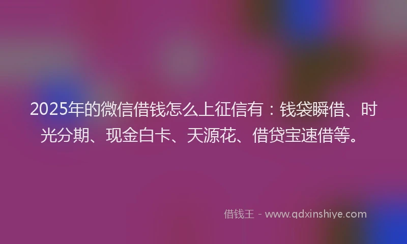 2025年的微信借钱怎么上征信有：钱袋瞬借、时光分期、现金白卡、天源花、借贷宝速借等。