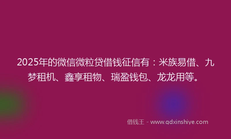 2025年的微信微粒贷借钱征信有：米族易借、九梦租机、鑫享租物、瑞盈钱包、龙龙用等。