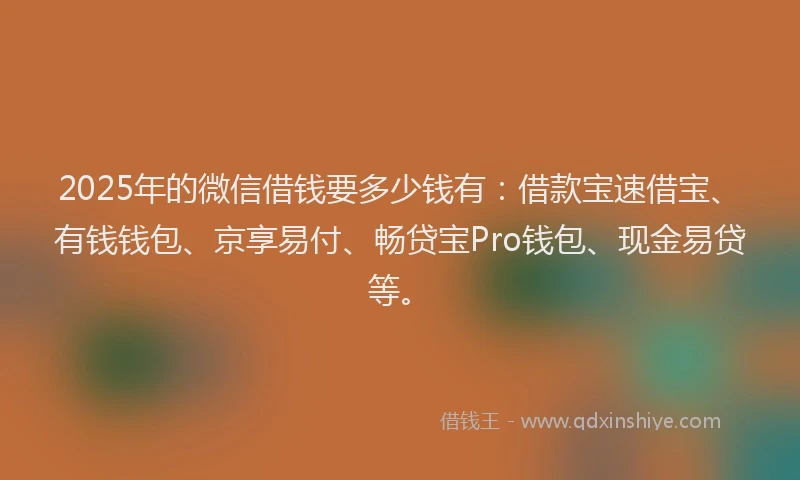 2025年的微信借钱要多少钱有：借款宝速借宝、有钱钱包、京享易付、畅贷宝Pro钱包、现金易贷等。