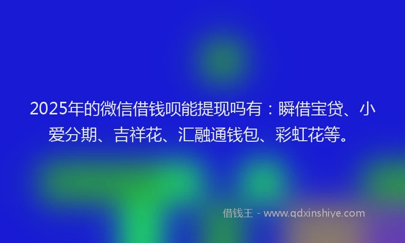 2025年的微信借钱呗能提现吗有：瞬借宝贷、小爱分期、吉祥花、汇融通钱包、彩虹花等。
