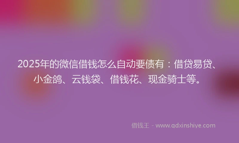 2025年的微信借钱怎么自动要债有：借贷易贷、小金鸽、云钱袋、借钱花、现金骑士等。