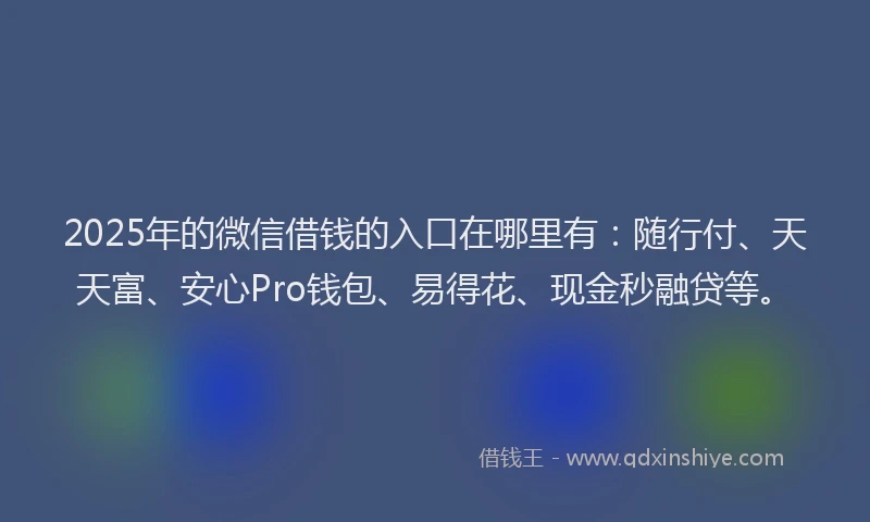 2025年的微信借钱的入口在哪里有：随行付、天天富、安心Pro钱包、易得花、现金秒融贷等。
