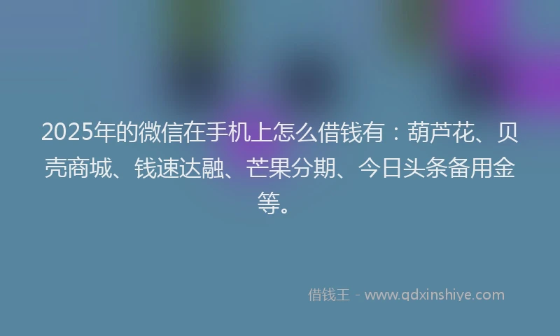 2025年的微信在手机上怎么借钱有：葫芦花、贝壳商城、钱速达融、芒果分期、今日头条备用金等。