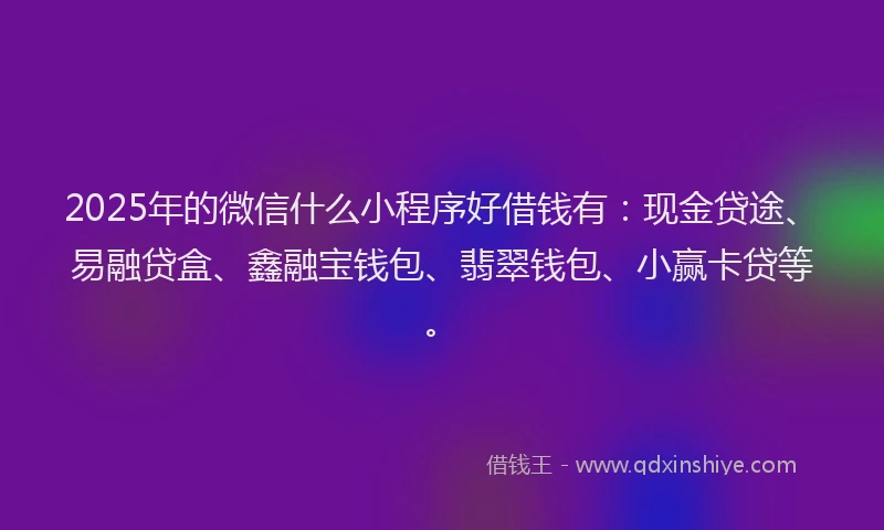 2025年的微信什么小程序好借钱有：现金贷途、易融贷盒、鑫融宝钱包、翡翠钱包、小赢卡贷等。