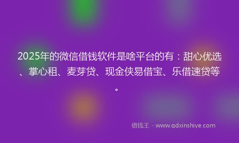 2025年的微信借钱软件是啥平台的有：甜心优选、掌心租、麦芽贷、现金侠易借宝、乐借速贷等。