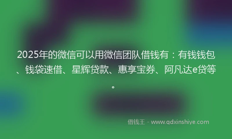 2025年的微信可以用微信团队借钱有：有钱钱包、钱袋速借、星辉贷款、惠享宝券、阿凡达e贷等。