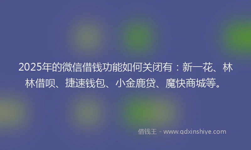 2025年的微信借钱功能如何关闭有：新一花、林林借呗、捷速钱包、小金鹿贷、魔快商城等。