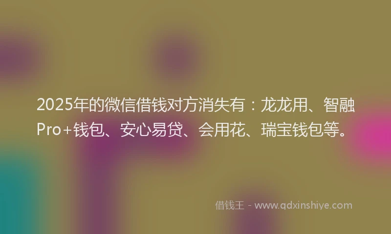 2025年的微信借钱对方消失有：龙龙用、智融Pro+钱包、安心易贷、会用花、瑞宝钱包等。