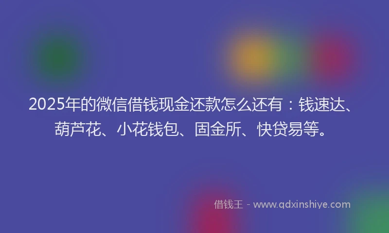 2025年的微信借钱现金还款怎么还有：钱速达、葫芦花、小花钱包、固金所、快贷易等。