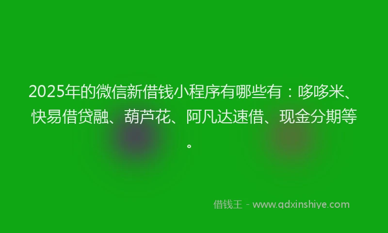 2025年的微信新借钱小程序有哪些有：哆哆米、快易借贷融、葫芦花、阿凡达速借、现金分期等。