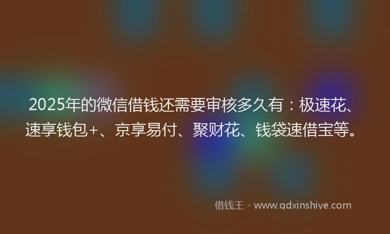 2025年的微信借钱还需要审核多久有：极速花、速享钱包+、京享易付、聚财花、钱袋速借宝等。
