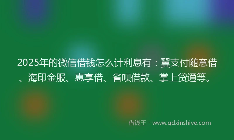 2025年的微信借钱怎么计利息有：翼支付随意借、海印金服、惠享借、省呗借款、掌上贷通等。