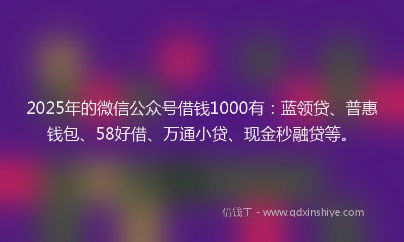 2025年的微信公众号借钱1000有：蓝领贷、普惠钱包、58好借、万通小贷、现金秒融贷等。