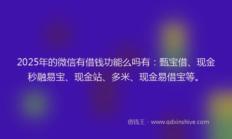 2025年的微信有借钱功能么吗有：甄宝借、现金秒融易宝、现金站、多米、现金易借宝等。