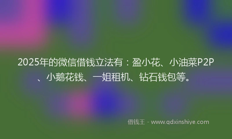 2025年的微信借钱立法有：盈小花、小油菜P2P、小鹅花钱、一姐租机、钻石钱包等。