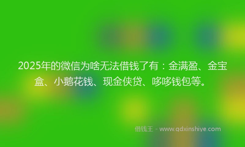 2025年的微信为啥无法借钱了有：金满盈、金宝盒、小鹅花钱、现金侠贷、哆哆钱包等。