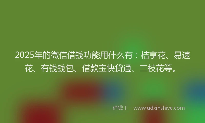2025年的微信借钱功能用什么有：桔享花、易速花、有钱钱包、借款宝快贷通、三枝花等。