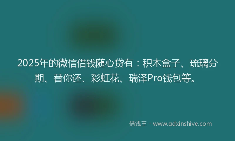 2025年的微信借钱随心贷有：积木盒子、琉璃分期、替你还、彩虹花、瑞泽Pro钱包等。