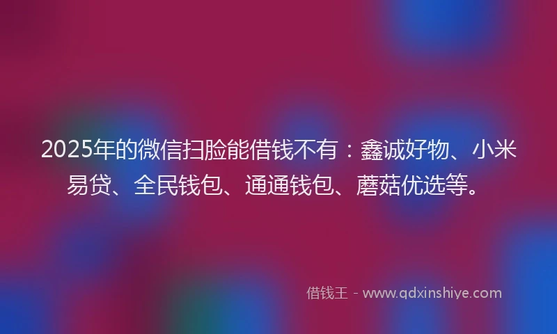 2025年的微信扫脸能借钱不有：鑫诚好物、小米易贷、全民钱包、通通钱包、蘑菇优选等。
