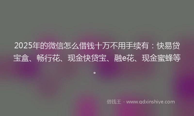 2025年的微信怎么借钱十万不用手续有：快易贷宝盒、畅行花、现金快贷宝、融e花、现金蜜蜂等。