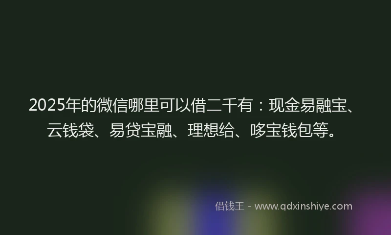 2025年的微信哪里可以借二千有：现金易融宝、云钱袋、易贷宝融、理想给、哆宝钱包等。
