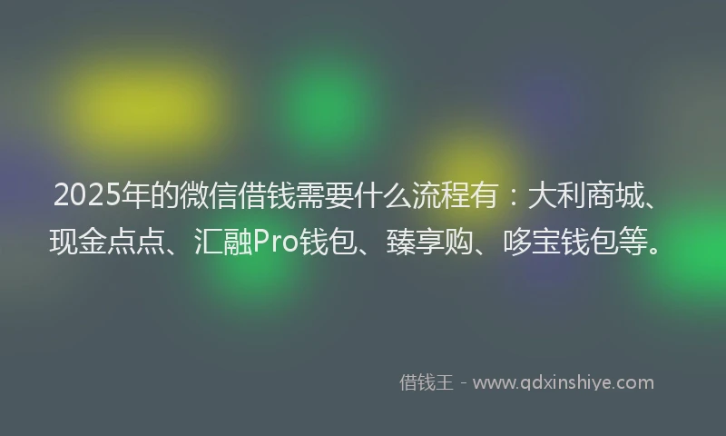 2025年的微信借钱需要什么流程有：大利商城、现金点点、汇融Pro钱包、臻享购、哆宝钱包等。