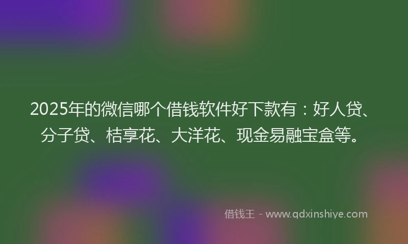 2025年的微信哪个借钱软件好下款有：好人贷、分子贷、桔享花、大洋花、现金易融宝盒等。