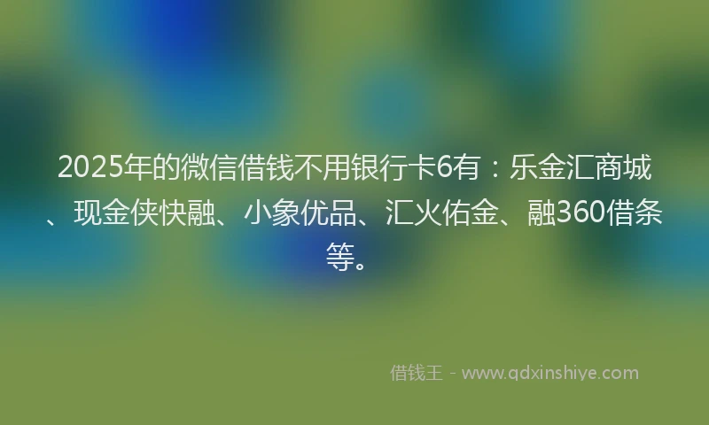 2025年的微信借钱不用银行卡6有：乐金汇商城、现金侠快融、小象优品、汇火佑金、融360借条等。