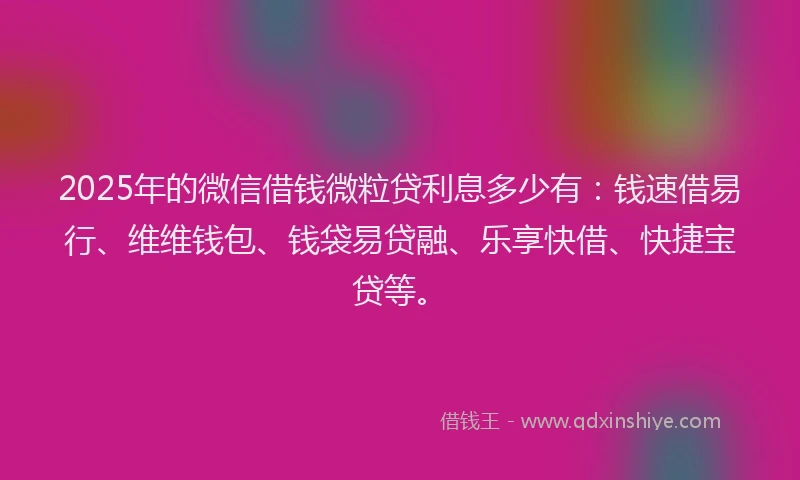 2025年的微信借钱微粒贷利息多少有：钱速借易行、维维钱包、钱袋易贷融、乐享快借、快捷宝贷等。