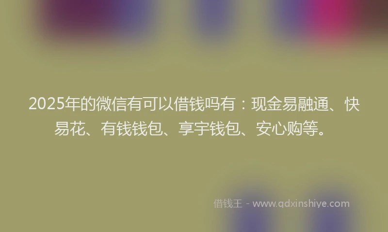 2025年的微信有可以借钱吗有：现金易融通、快易花、有钱钱包、享宇钱包、安心购等。