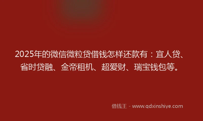 2025年的微信微粒贷借钱怎样还款有：宜人贷、省时贷融、金帝租机、超爱财、瑞宝钱包等。