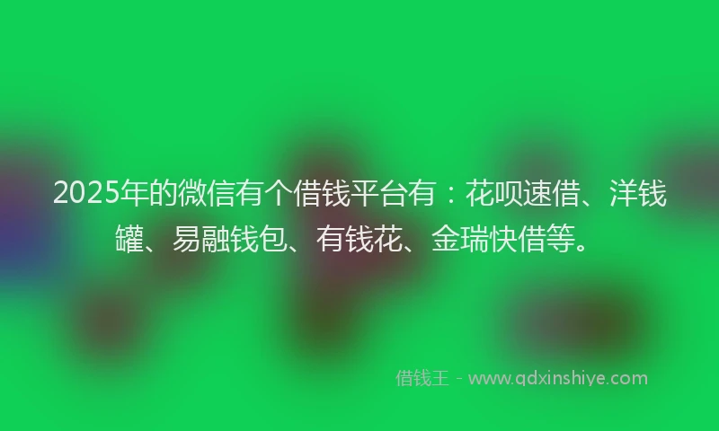 2025年的微信有个借钱平台有：花呗速借、洋钱罐、易融钱包、有钱花、金瑞快借等。